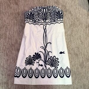 Lily Pulitzer White and Navy Strapless Dress